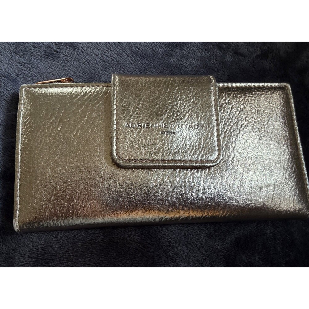 AWESOME Adrienne Vittadini Studio ZipUp GOLD Card Holder Metallic WALLET VguC